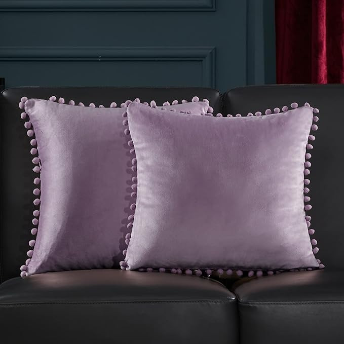 Deconovo Velvet Throw Pillow Covers, Set of 2, 24” x 24” Light Lilac, Decorative Soft Farmhou... | Amazon (US)