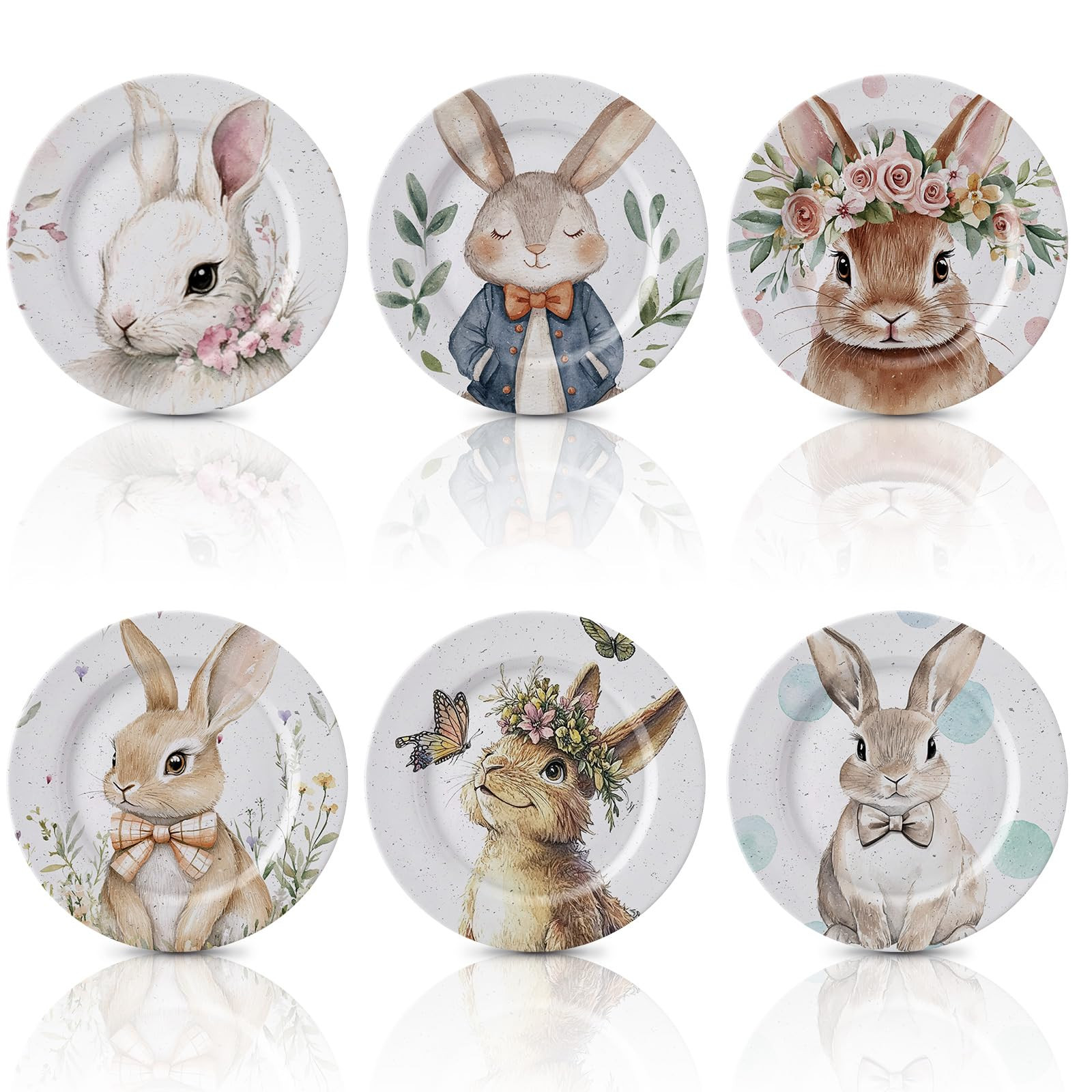 6 Pcs Easter Plates Melamine Bunny Dinnerware Set 8 Inch Reusable Bunny Round Plates Rabbit Dishe... | Amazon (US)