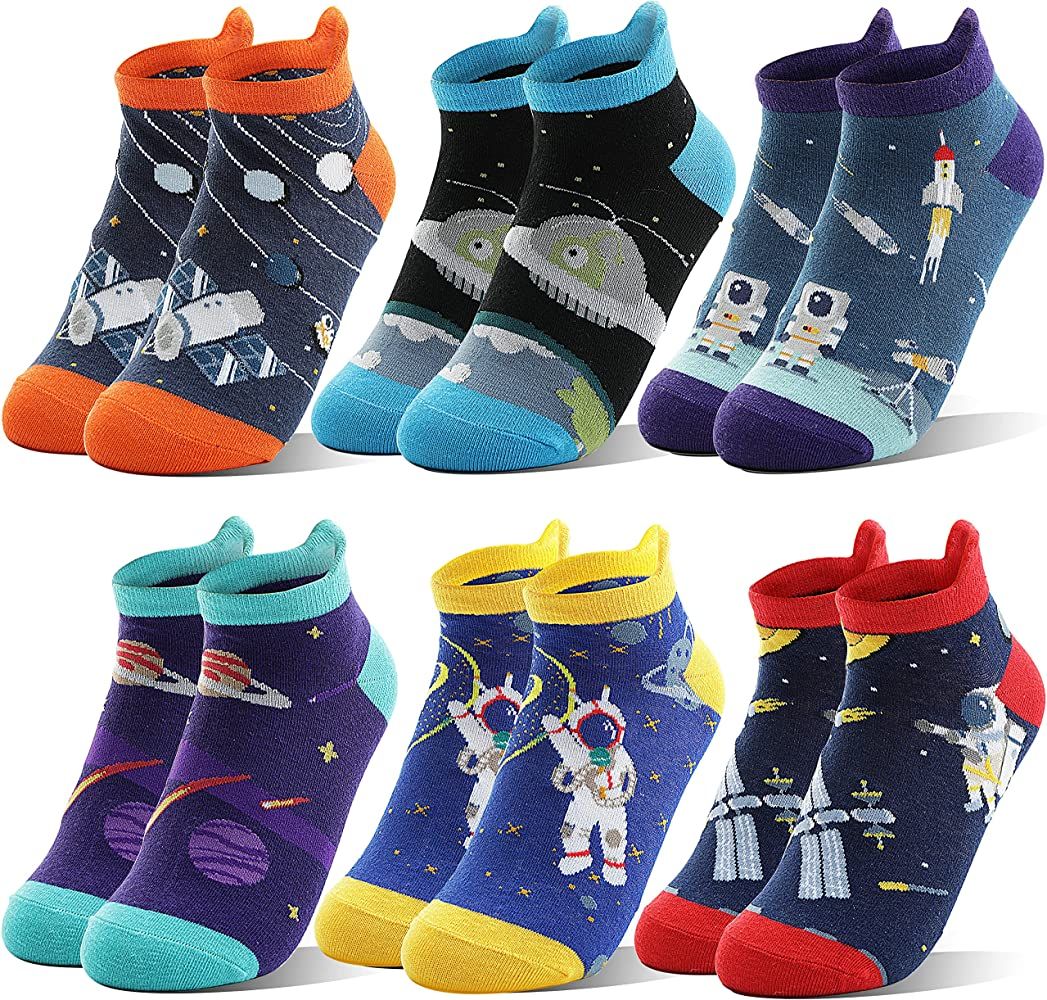 Kids Boys Ankle Socks No Show Low Cut Funny Cute Cartoon Novelty Cotton Socks 6 Pairs | Amazon (US)