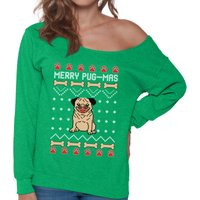 Pug Christmas Sweatshirt. Ugly Xmas Off Shoulder Tops. Merry Pugmas. Gifts | Etsy (US)