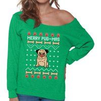 Pug Christmas Sweatshirt. Ugly Xmas Off Shoulder Tops. Merry Pugmas. Gifts | Etsy (US)