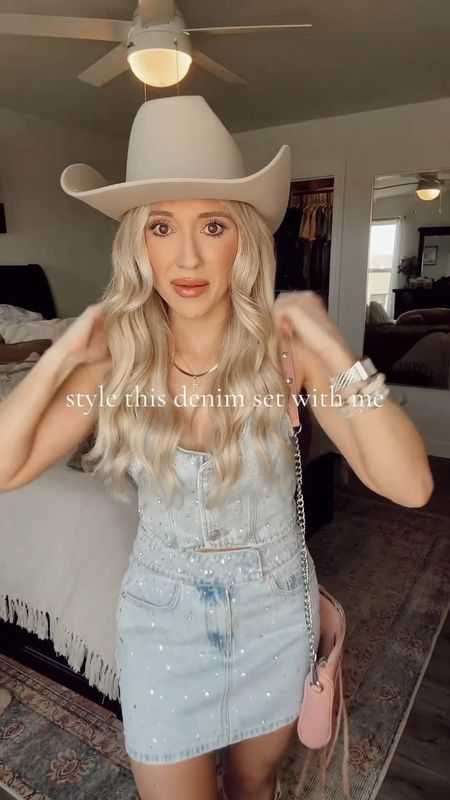 Style this Meshki denim set with me! 
These sparkles are life ✨🤩

This western look is perfect for your next country music festival, Nashville trip, or bachelorette party!

Country concert outfit, western fashion, concert outfit, western style, rodeo outfit, cowgirl outfit, cowboy boots, bachelorette party outfit, Nashville style, Texas outfit, sequin top, country girl, Austin Texas, cowgirl hat, pink outfit, cowgirl Barbie, Stage Coach, country music festival, festival outfit inspo, western outfit, cowgirl style, cowgirl chic, cowgirl fashion, country concert, Morgan wallen, Luke Bryan, Luke combs, Taylor swift, Carrie underwood, Kelsea ballerini, Vegas outfit, rodeo fashion, bachelorette party outfit, cowgirl costume, western Barbie, cowgirl boots, cowboy boots, cowgirl hat, cowboy boots, white boots, white booties, rhinestone cowgirl boots, silver cowgirl boots, white corset top, rhinestone top, crystal top, strapless corset top, pink pants, pink flares, corduroy pants, pink cowgirl hat, Shania Twain, concert outfit, music festival

#LTKFestival #LTKU #LTKFindsUnder100