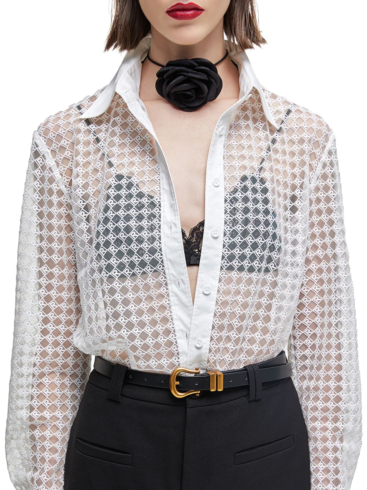 Embroidered Semi Sheer Mesh Plaid Shirt | Richradiqs