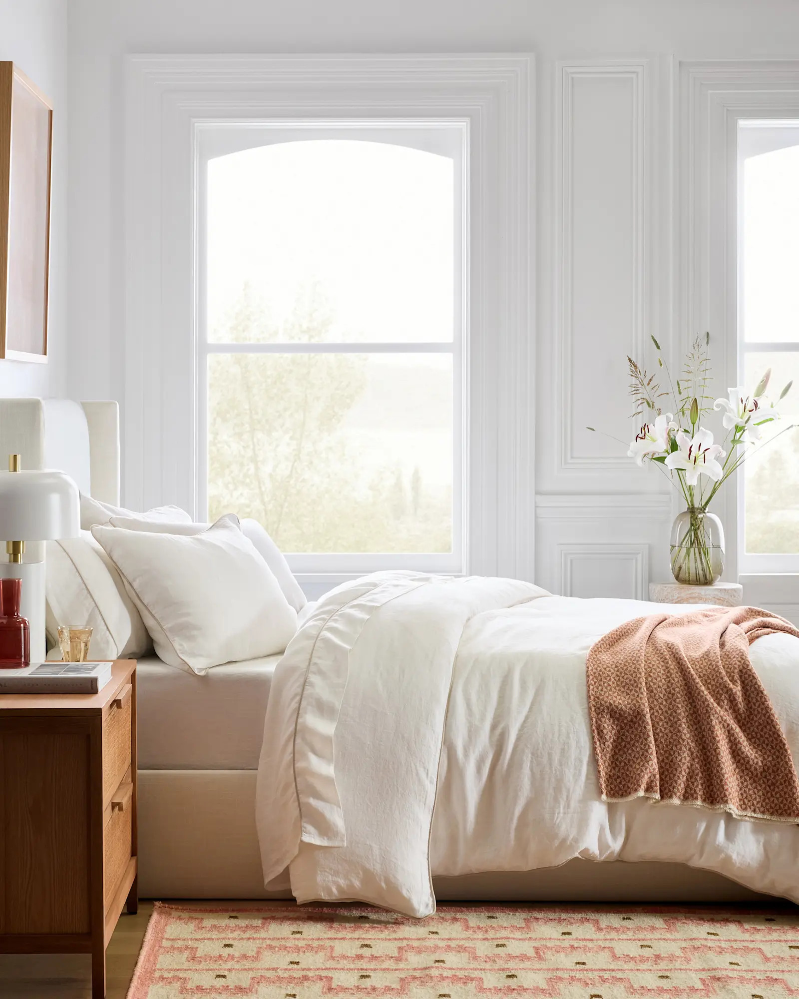 European Linen Piped Duvet Cover Set  in White/Toffee | Quince