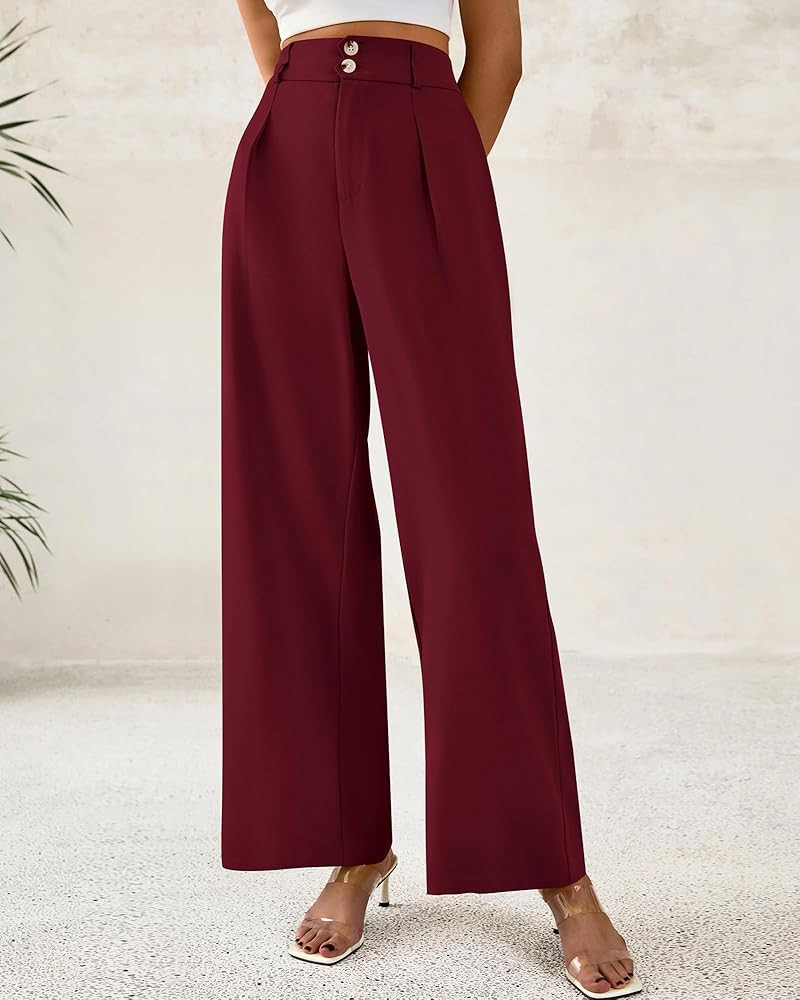 BTFBM Women Wide Leg Dress Pants 2026 High Waisted Button Pleated Business Casual Trousers Office... | Amazon (US)