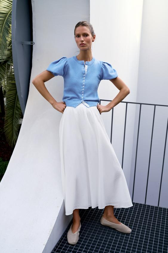 SHORT PUFF SLEEVE CARDIGAN | Zara US