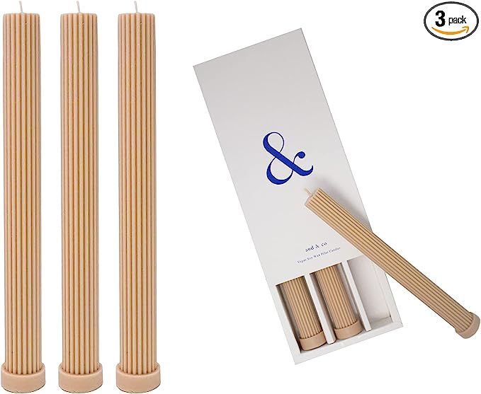 And & Co - | 10.6 Inches | Luxury Tall Tapered Ribbed Candles - Pillar Candles - Hand Made Candle... | Amazon (US)