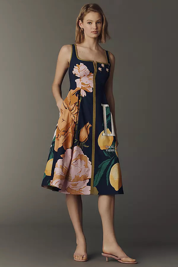 The Arlette Square-Neck Piped Midi Dress by Maeve | Anthropologie (US)