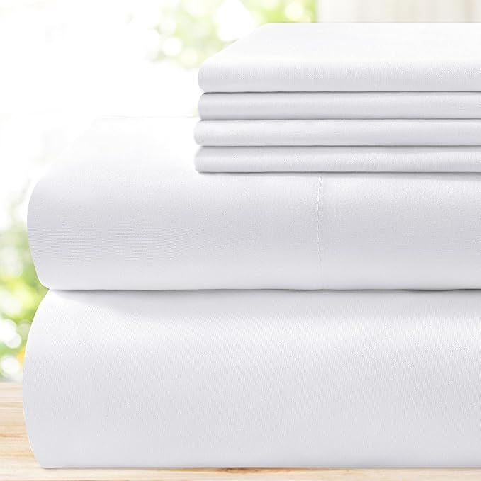 BYSURE Hotel Luxury Bed Sheets Set 6 Piece(Queen, White) - Super Soft 1800 Thread Count 100% Micr... | Amazon (US)