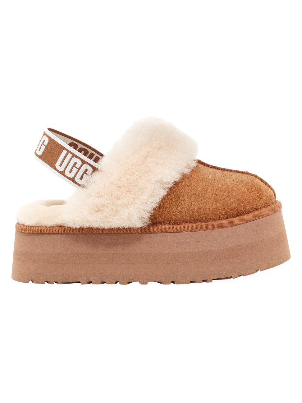 Women's Funkette Sheepskin-Lined Suede Platform Slingback Slippers - Chestnut - Size 10 | Saks Fifth Avenue