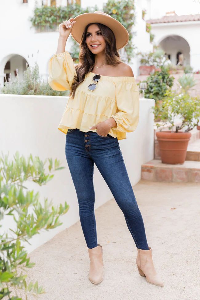 Cheers To Sunshine Yellow Off The Shoulder Babydoll Blouse | Pink Lily