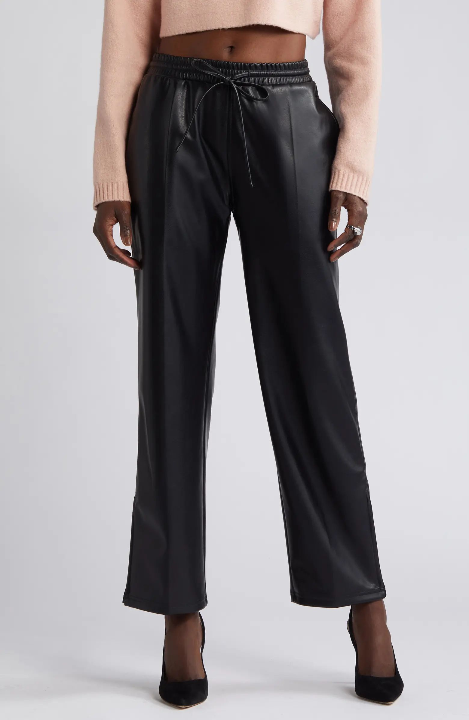Faux Leather Drawstring Track Pants | Nordstrom