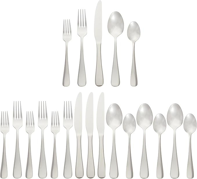 Amazon Basics Silverware Set, Stainless Steel Flatware, Dishwasher Safe, Service for 4, 20-Piece ... | Amazon (US)