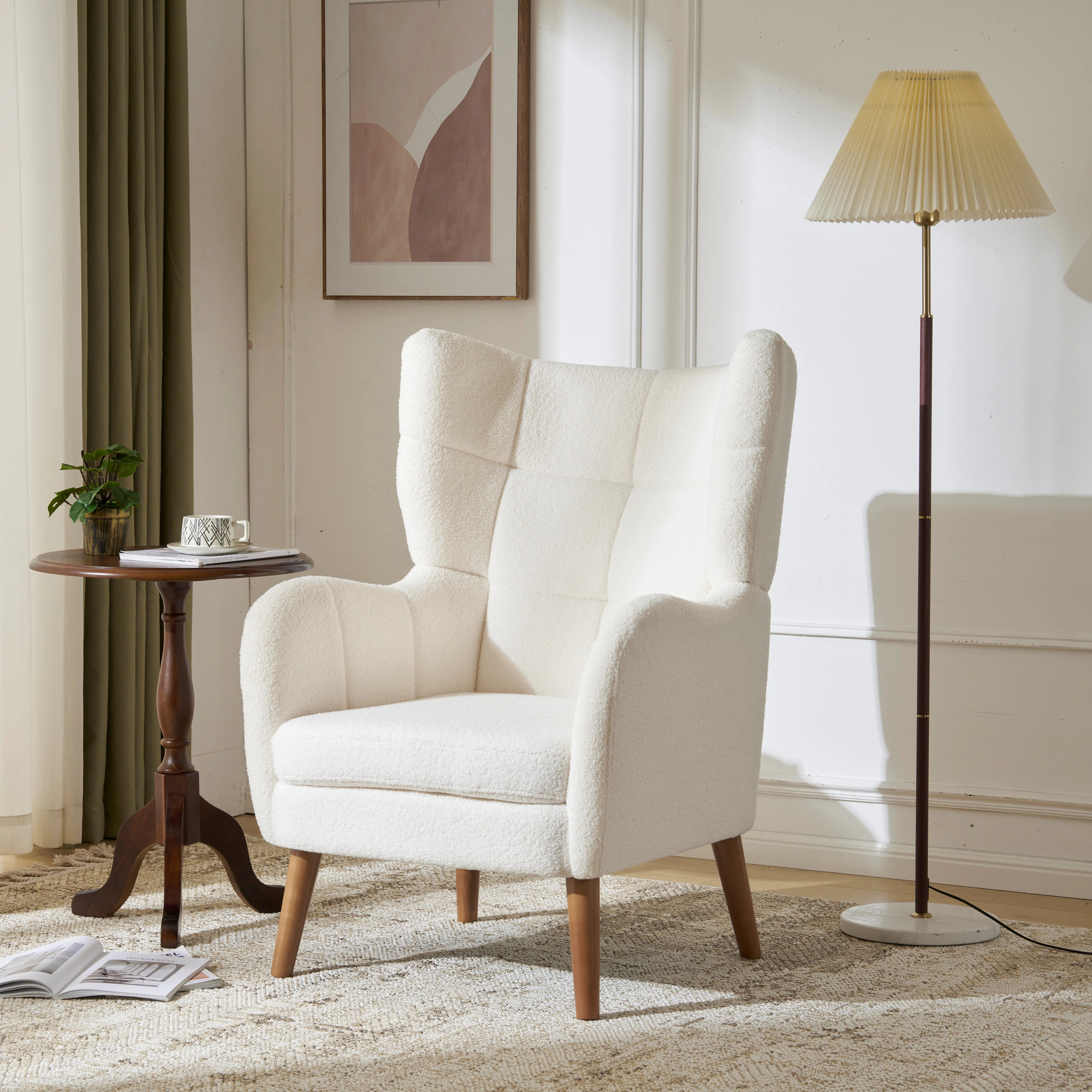 Christopher Knight Home White 41 inches Living Room Chair with Birch Wood Legs and Teddy Fabric | 342481 | Lowe's