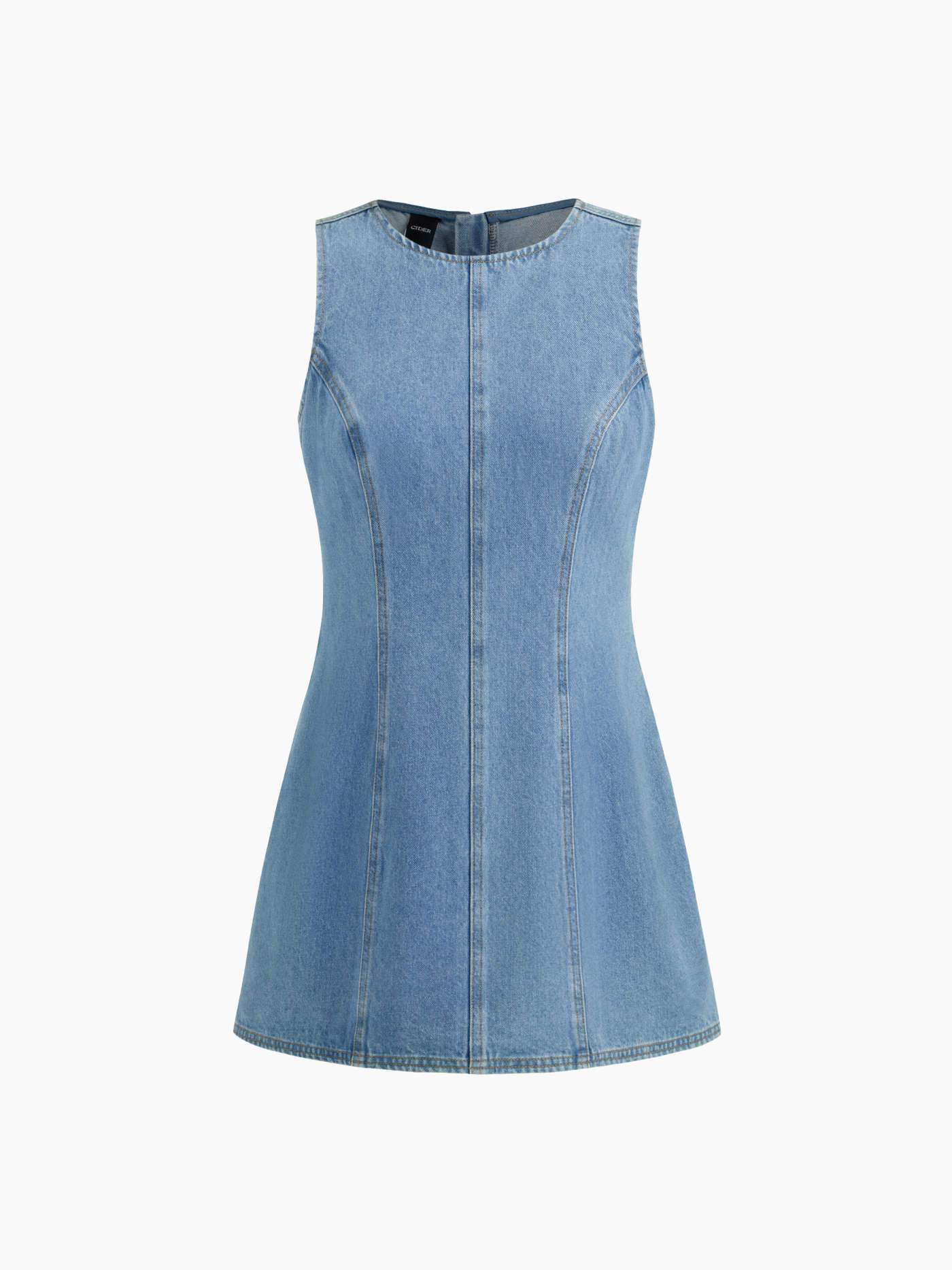Denim Solid Zipper Sleeveless Mini Dress | Cider