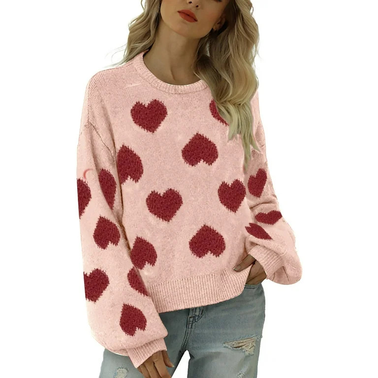 BJUTIR Womens Pullover Sweaters Women'S Valentine'S Day Cute Love Pattern Knit Sweater Soft And S... | Walmart (US)