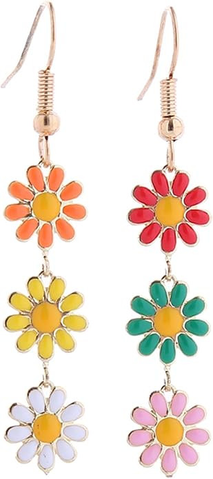 Colorful Long Daisy Flower Dangle Earrings Bohemian Sunflower Earrings for Women Girls Jewelry | Amazon (US)