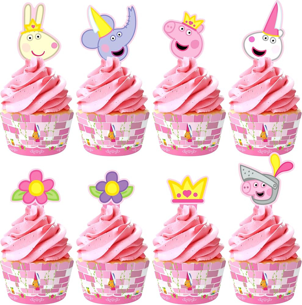 Treasures Gifted 24ct Princess Peppa Pig Cupcake Toppers & Wrappers - Peppa Pig Cake Decoration -... | Amazon (US)