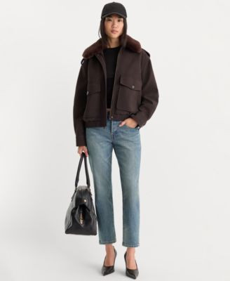 Women's Removable Faux Fur Collared Jacket | Macy's
