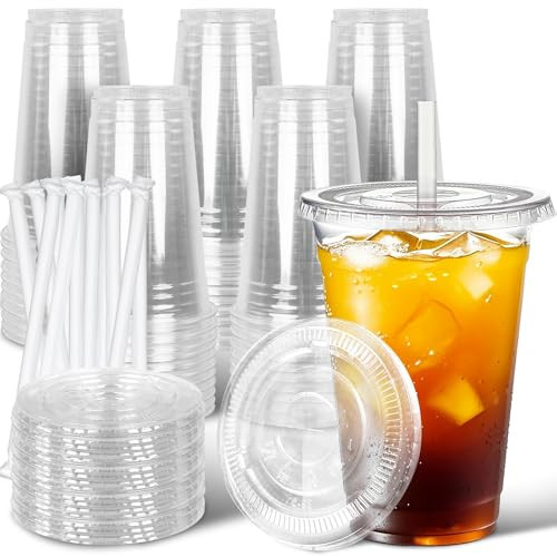 Ginkgo 50 Pack 24 oz Clear Plastic Cups with Lids and Straws | Amazon (US)