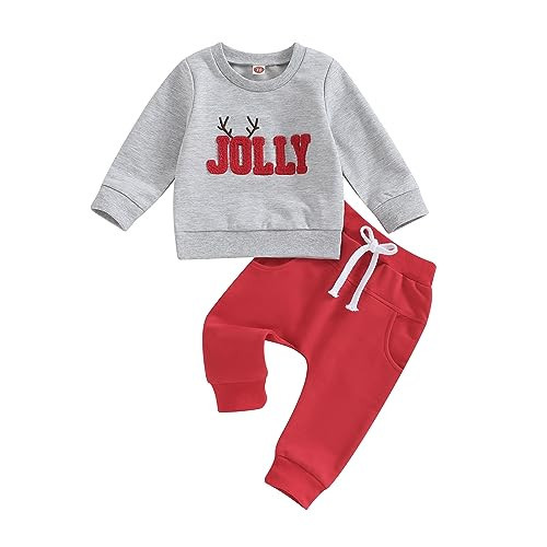 Toddler Boy Christmas Clothes Set 6 12 18 24 Months 2T 3T Baby Boy‘s Outfits Winter Sweatsuits (Red & Grey Jolly, 2-3 Years) | Amazon (US)