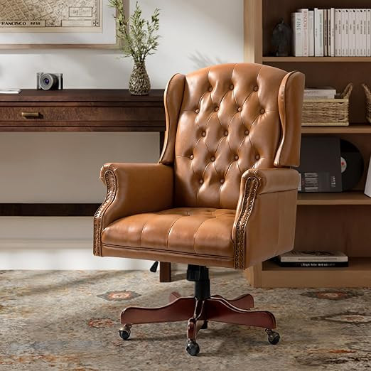 HULALA HOME Tufted PU Leather Office Chair with Nailhead Trim, Camel | Amazon (US)