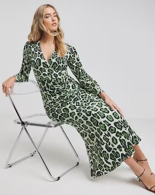 Flounce London Green Slinky Jersey Twist Knot Leopard Print Maxi Dress | Simply Be (UK)