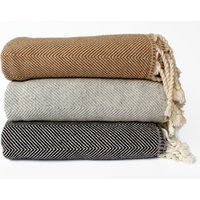 Herringbone Wool Throw Blanket - Soft Sofa Merino Warm Winter Woolen Bed Coverlet Black/Gray Brown | Etsy (US)