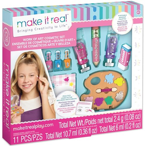 Make It Real: Work of Art Cosmetic Set - 11pc Makeup Kit, Paint-Shaped Eyeshadow Palette, Lip Gloss Tubes, Nail Polish, Sketchbook, Tween-Girl-Kids 8+ | Amazon (US)