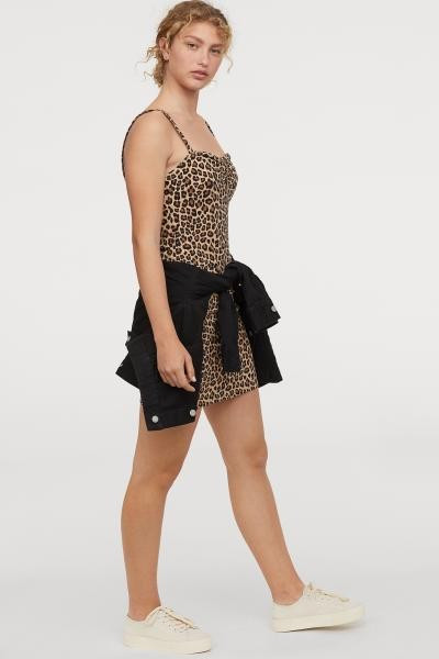 Fitted Jersey Dress - Beige/leopard print -  | H&M US | H&M (US + CA)