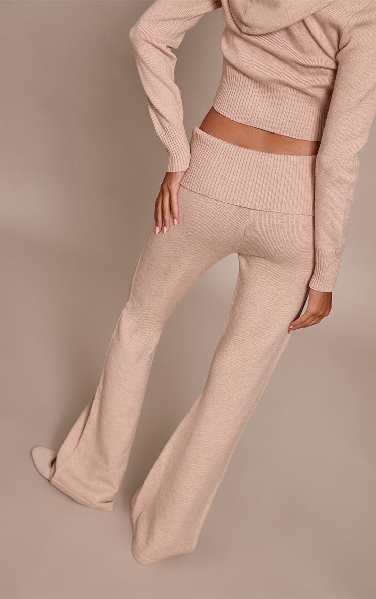 Stone Fold Over Waist Band Flared Knitted Trousers | PrettyLittleThing UK