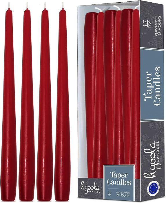 Hyoola Tall Taper Candles - 10 Inch Cherry Red Unscented Dripless Taper Candles - 8 Hour Burn Time - 12 Pack | Amazon (US)
