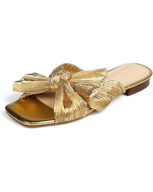 MICIFA Women's Bow Flat Sandals Open Toe Summer Comfort Slip on Slide Sandals Bridal Wedding Dres... | Amazon (US)