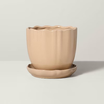 Scalloped Edge Stoneware Indoor/Outdoor Planter Pot with Saucer - Hearth & Hand™ with Magnolia | Target