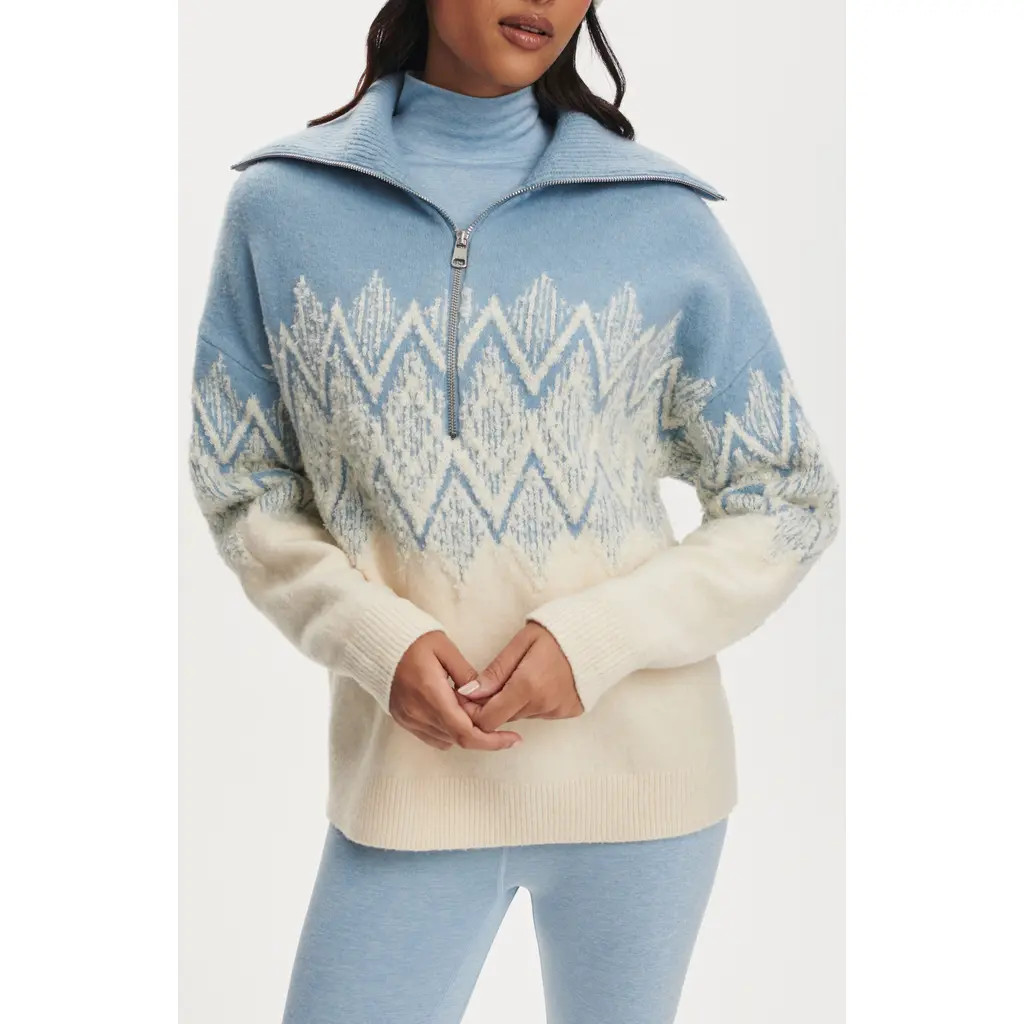 Varley Hedda Fair Isle Half Zip Sweater in Ashley Blue at Nordstrom, Size Large | Nordstrom