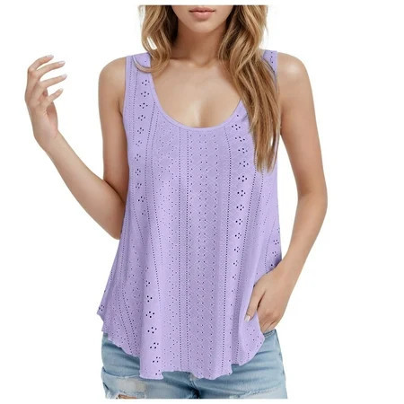 Tshirts For Women Tank Sleeveless Embroidery Scoop Neck Solid Color Loose Fit Casual Summer Vest Ladies Tops Clothing T-Shirts Daily-Wear | Walmart (US)