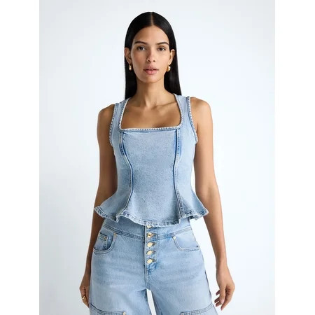 Devil Wears Prada Scoop Collection Women’s and Women's Plus Denim Peplum Top, Sizes 0-22W | Walmart (US)