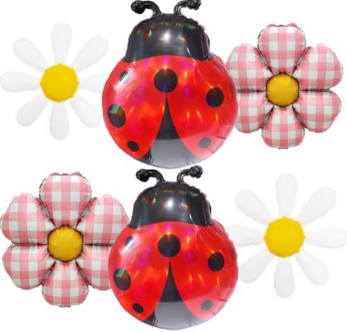 6Pcs Ladybug and Daisy Foil Balloons, Daisy Gingham Balloons,Cute Garden Bug Party Decorations fo... | Amazon (US)