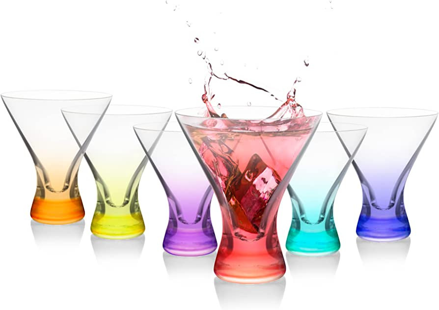 Premium Glass Martini Glasses Colorful [6 PACK] 8 Ounces Cocktail Glasses with Attractive Colorfu... | Amazon (US)