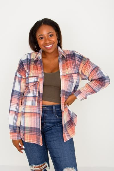 ACOA Clothing Pocket Flannel Shacket for Women in Mauve | Glik's