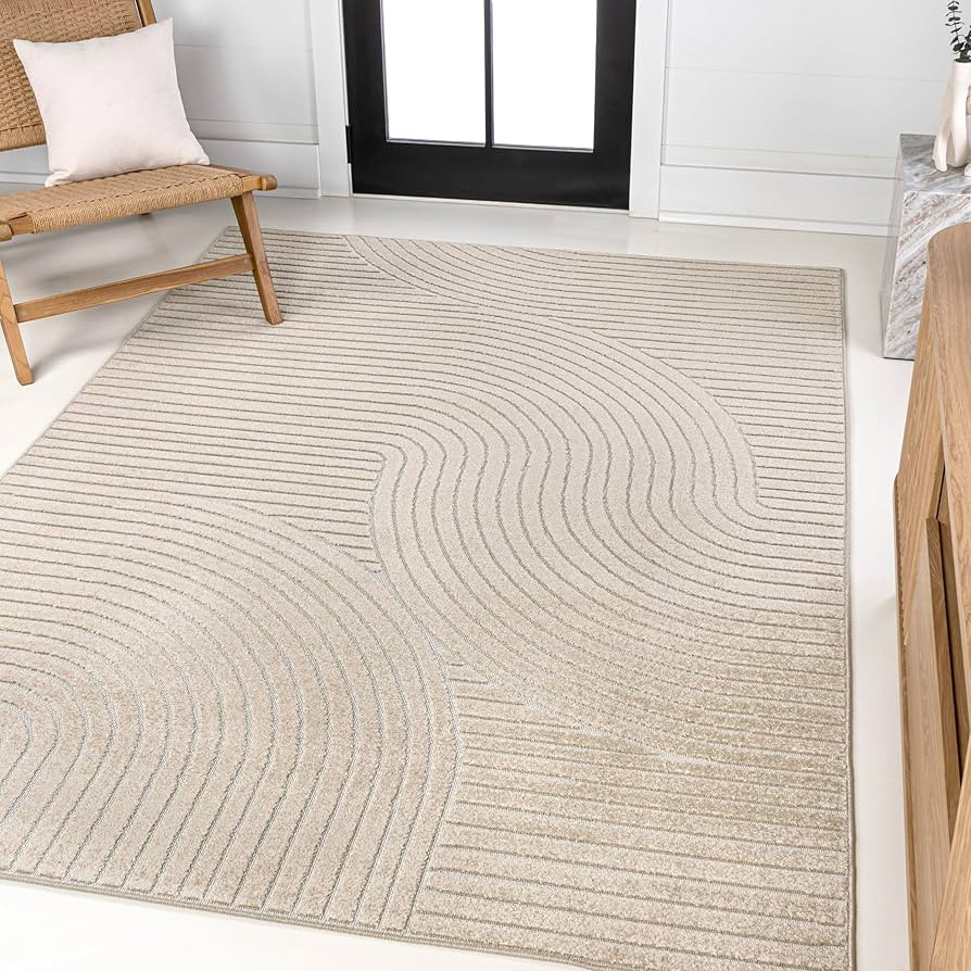 JONATHAN Y SCN100D-3 Hallie High-Low Minimalist Curve Geometric Beige/Cream 3 ft. x 5 ft. Indoor/... | Amazon (US)