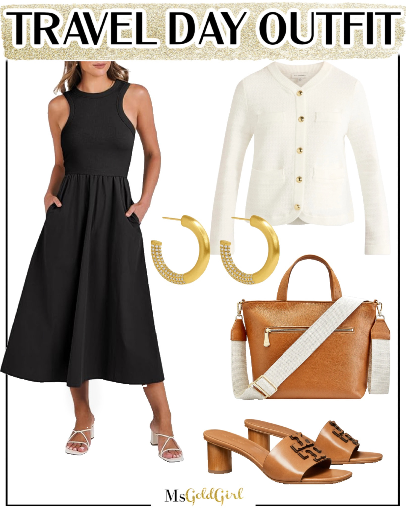 Wore this for the drive up to Dallas, then dinner out at a casual Italian restaurant down the street from our hotel. Use code MARNIE20 to save 20% off on the handbag. Wearing size XS in the dress and sweater. Shoes run TTS. Code GOLDGIRL15 for 15% off the earrings!

travel outfit, fashion over 40, fashion over 50, sandals, satchel, crossbody bag, 

#LTKOver40 #LTKTravel #LTKCon