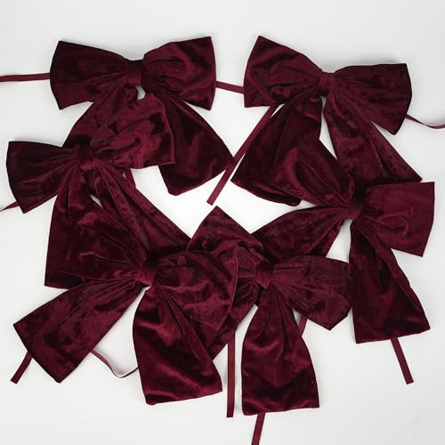 Drievana Burgundy Velvet Bows Christmas Tree Ornaments 8.5 inch Pre-Tied Maroon Velvet Ribbon Bows for Christmas Tree, Gift Wrapping, Wreath, Garland, Crafts, Holiday Decor, 6 Pcs | Amazon (US)