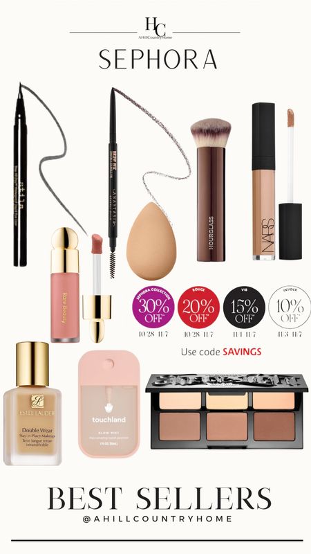 Sephora sale going on right now! Here are some of the best sellers and personal favorites! 

Follow me @ahillcountryhome for daily shopping trips and styling tips 

Sephora best sellers, Sephora sale, Sephora finds, make up, gift guide for her, beauty blender, Kay von d contour palette, Estée Lauder double wear, Nars concealer, hour glass foundation brush, stile eye liner, Anastasia Beverly Hills brow wiz, rare beauty liquid blush, touch land glow mist 

#LTKbeauty #LTKsalealert #LTKstyletip