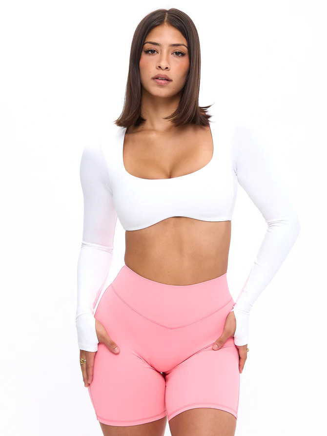 Long Sleeve Curve Crop - White | Buffbunny