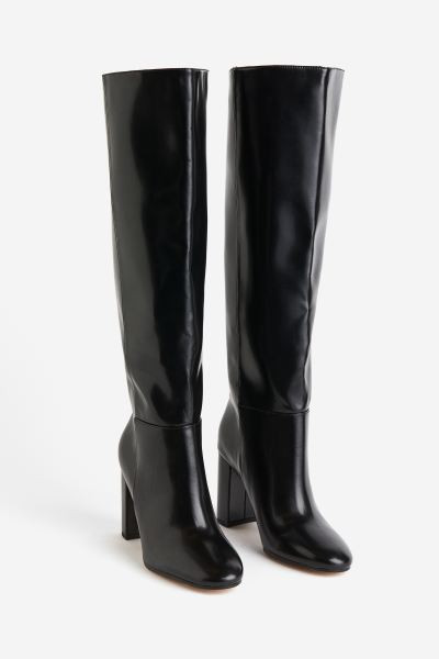 Knee-high heeled boots - Black - Ladies | H&M GB | H&M (UK, MY, IN, SG, PH, TW, HK)