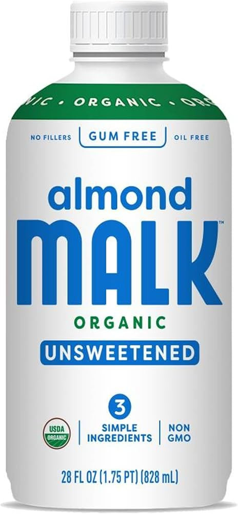 Malk Organic Unsweetened Almond Milk - 28 fl oz - Non GMO, Whole 30 approved, Dairy Free, Vegan, ... | Amazon (US)