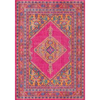 Adame Bordered Medallion Pink 5 ft. x 8 ft. Area Rug | The Home Depot