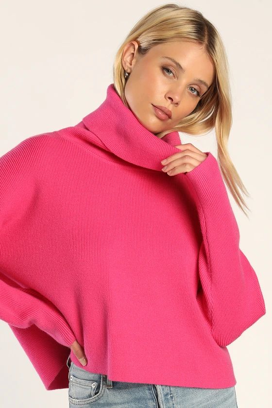 Let's Cuddle Hot Pink Cowl Neck Sweater | Lulus (US)