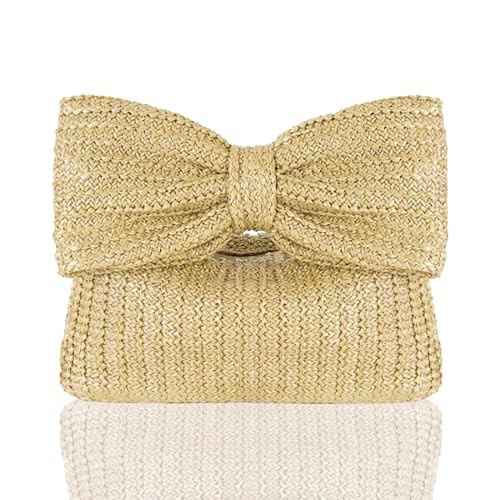 DUPAND Straw Bow Purse Summer Clutch Purses for Women 2024 Straw Handbag Vacation Clutch for Beach Party Vacation Wedding | Amazon (US)